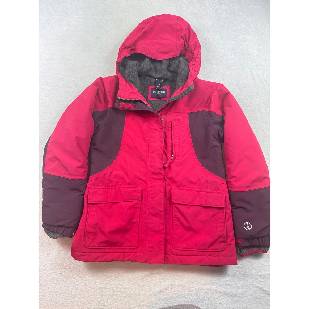 Lands End Squall Girls Pink Purple Colorblock Winter Parka Jacket M 10-12
